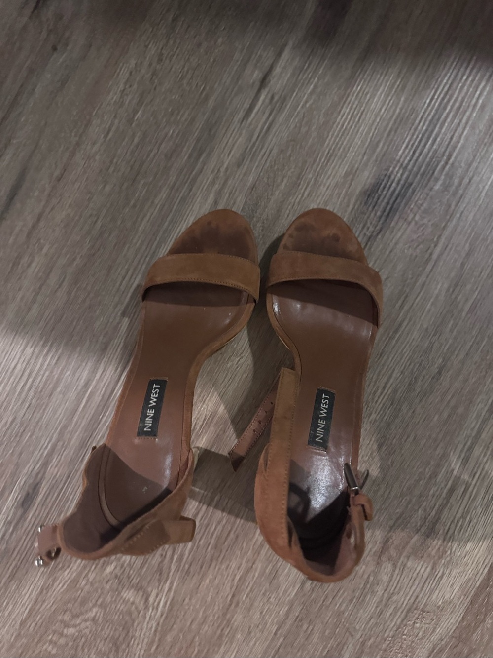 Nine West Tan Suede Open-Toe Block Heel Sandals
